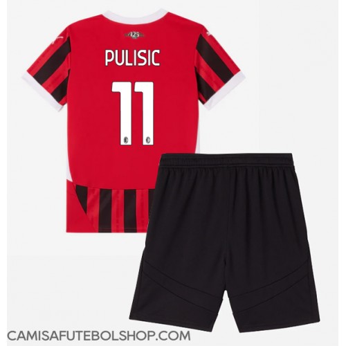 Camisa de time de futebol AC Milan Christian Pulisic #11 Replicas 1º Equipamento Infantil 2024-25 Manga Curta (+ Calças curtas)